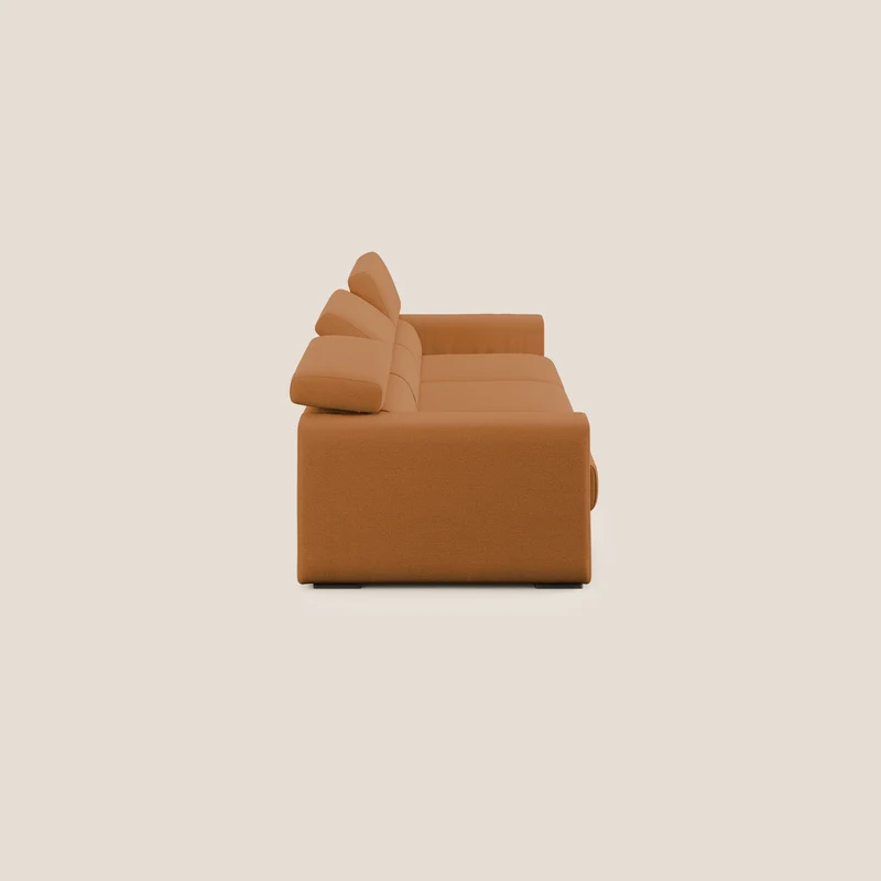 Dylan canapé avec pouf extractible à 3 assises en tissu flamme effet coton impermeabile T19 orange