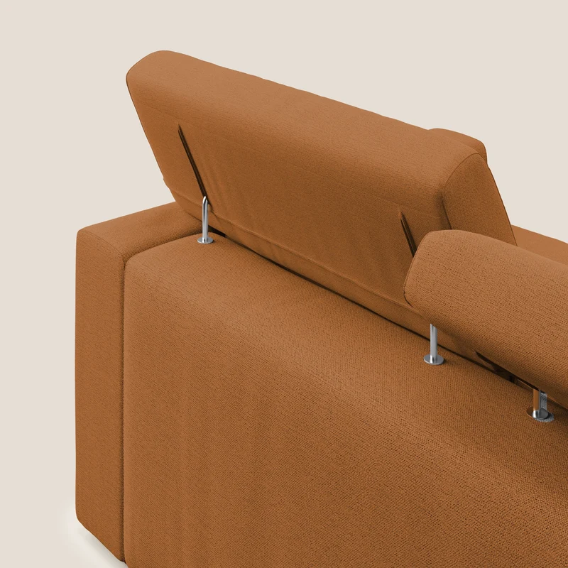 Dylan canapé avec pouf extractible à 3 assises en tissu flamme effet coton impermeabile T19 orange