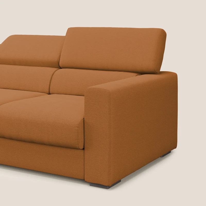 Dylan canapé avec pouf extractible à 3 assises en tissu flamme effet coton impermeabile T19 orange