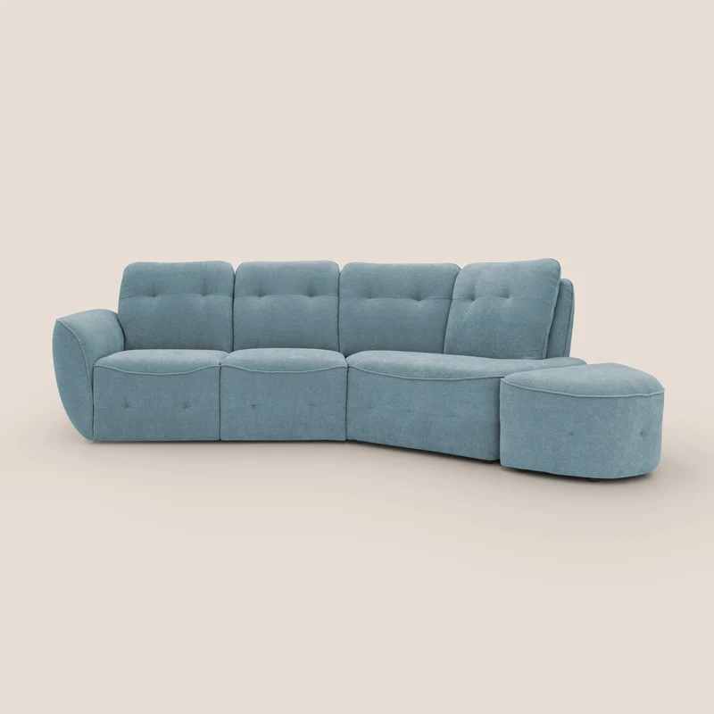 Cerbero canapé d'angle avec pouf terminal en bouclette douce imperméable T07 sucre glace