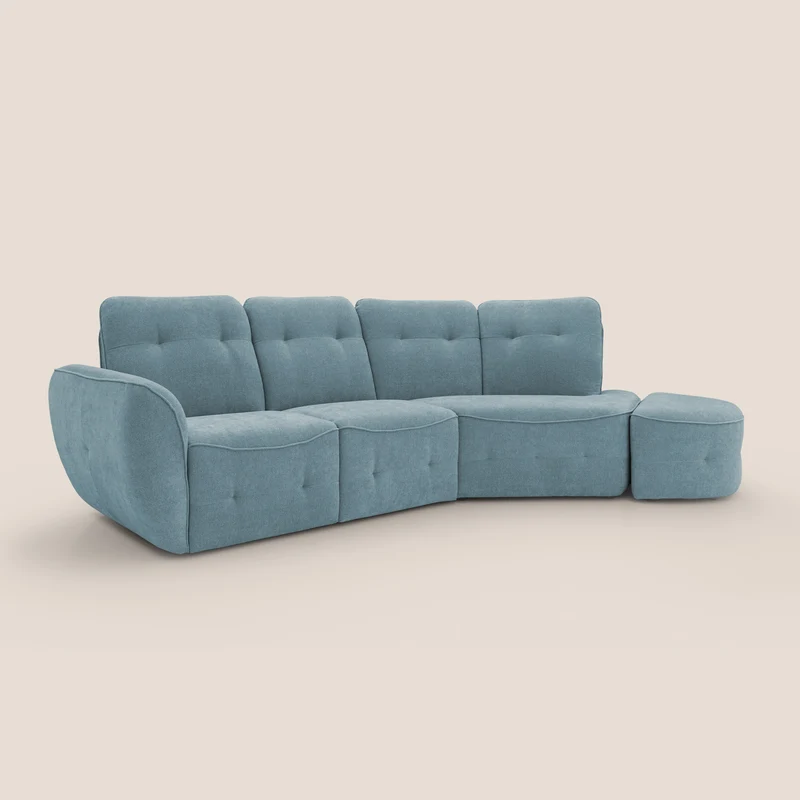 Cerbero canapé d'angle avec pouf terminal en bouclette douce imperméable T07 sucre glace