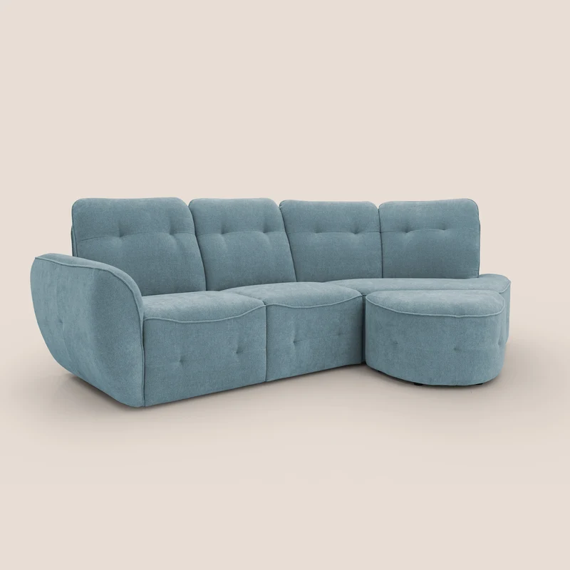 Cerbero canapé d'angle avec pouf terminal en bouclette douce imperméable T07 sucre glace