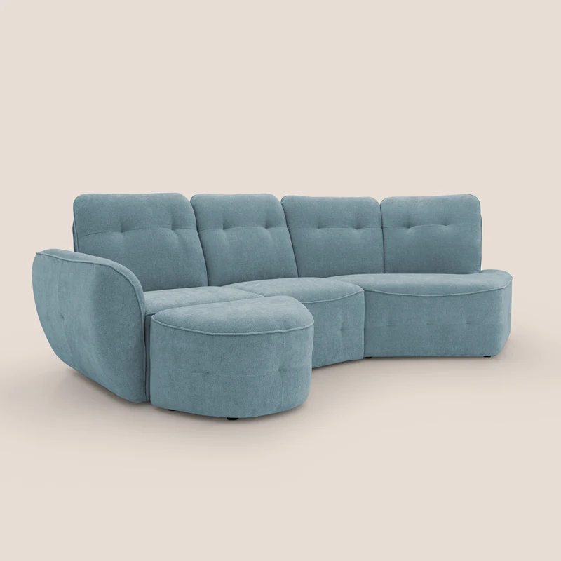 Cerbero canapé d'angle avec pouf terminal en bouclette douce imperméable T07 sucre glace
