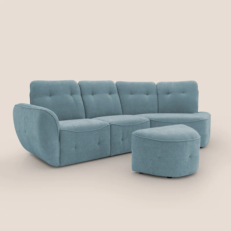 Cerbero canapé d'angle avec pouf terminal en bouclette douce imperméable T07 sucre glace