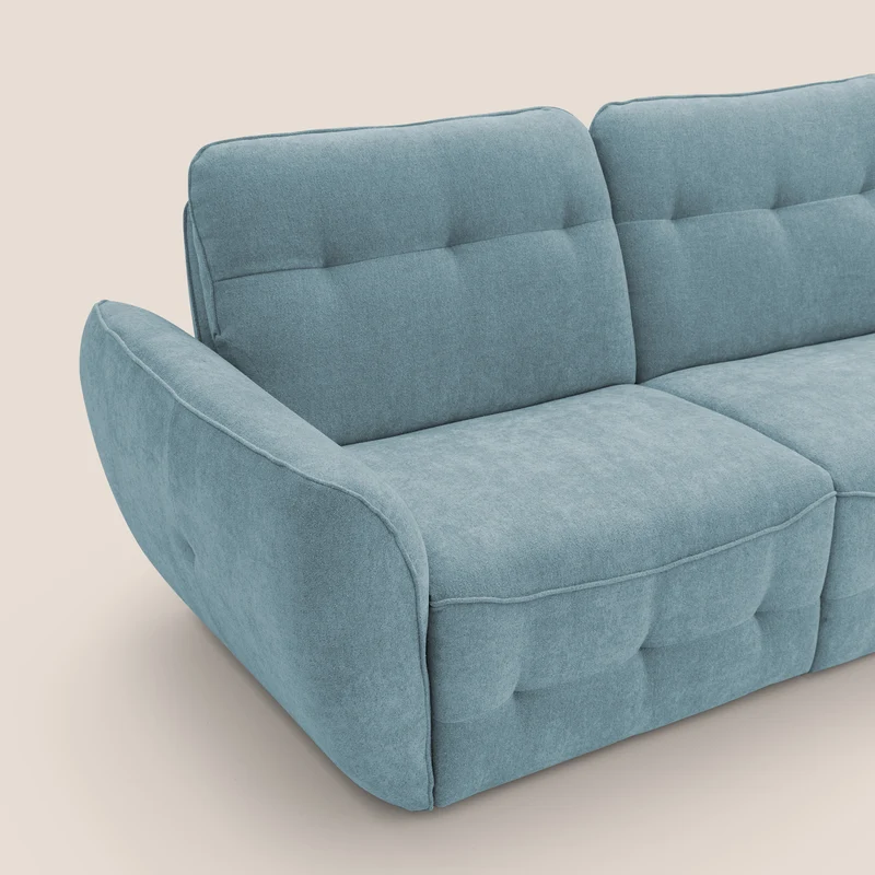 Cerbero canapé d'angle avec pouf terminal en bouclette douce imperméable T07 sucre glace