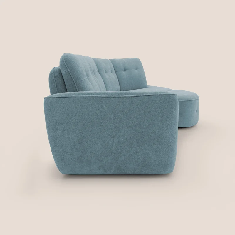 Cerbero canapé d'angle avec pouf terminal en bouclette douce imperméable T07 sucre glace