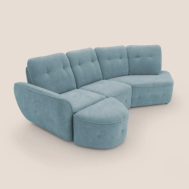 Cerbero canapé d'angle avec pouf terminal en bouclette douce imperméable T07 sucre glace