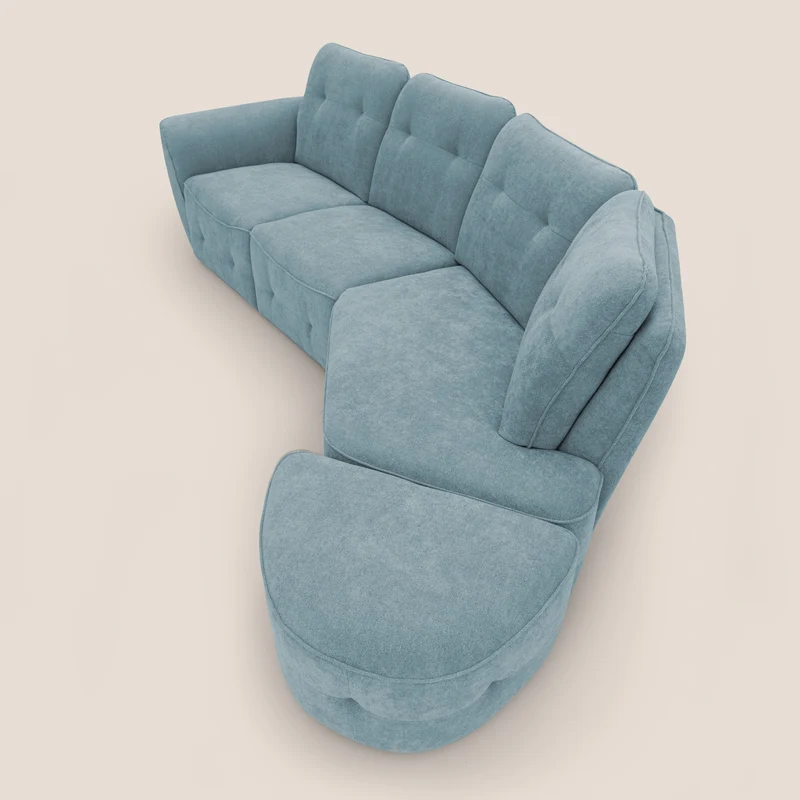 Cerbero canapé d'angle avec pouf terminal en bouclette douce imperméable T07 sucre glace