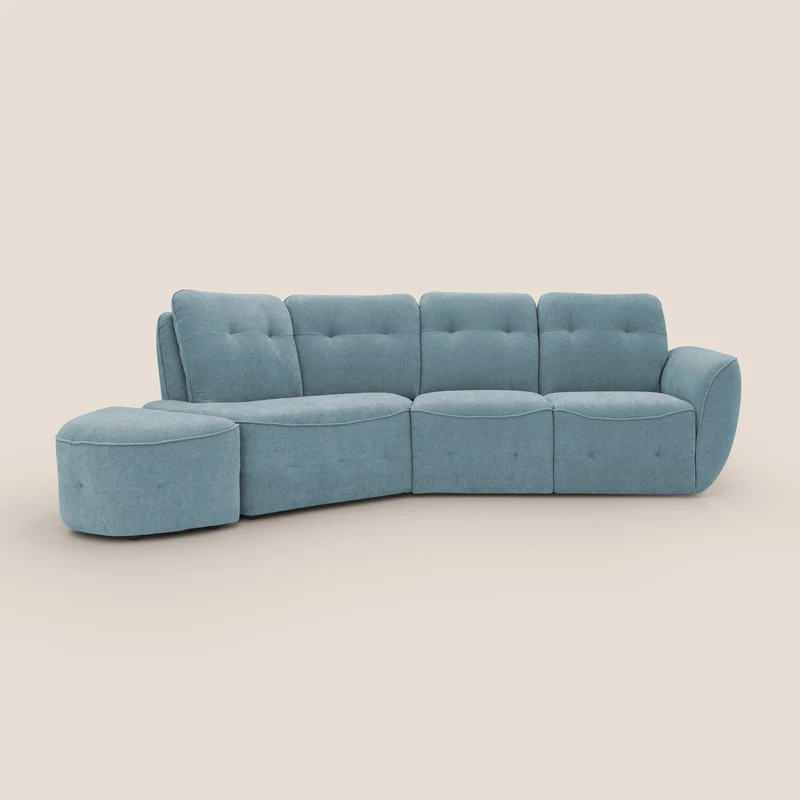 Cerbero canapé d'angle avec pouf terminal en bouclette douce imperméable T07 sucre glace