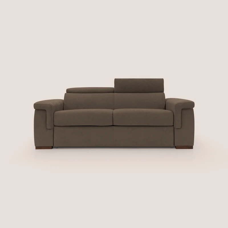 Giunone canapé convertible avec matelas de 18 cm et têtières inclinables en tissu imperméable T02 marron