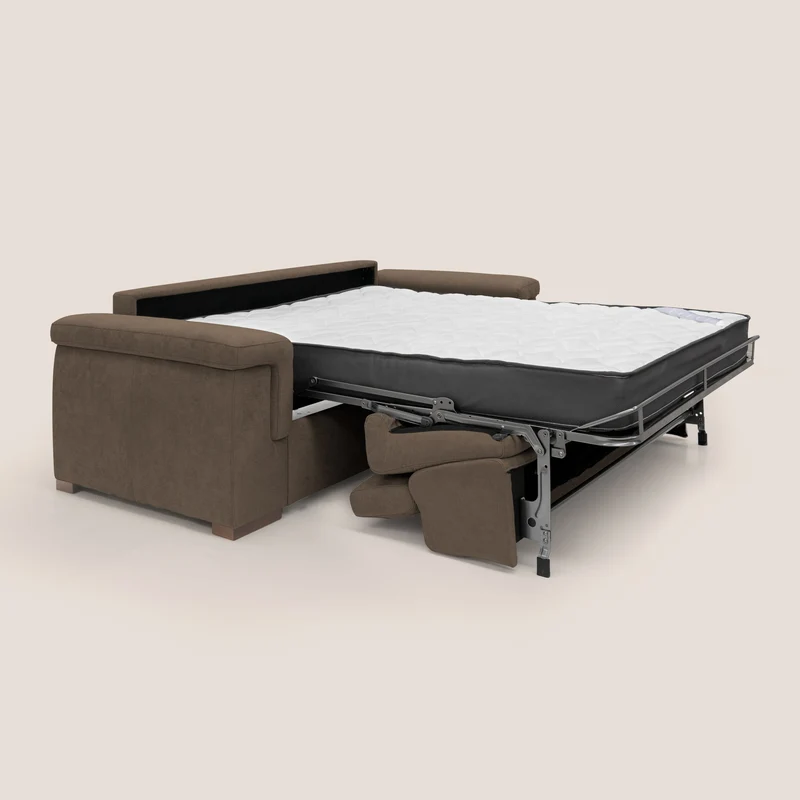 Giunone canapé convertible avec matelas de 18 cm et têtières inclinables en tissu imperméable T02 marron