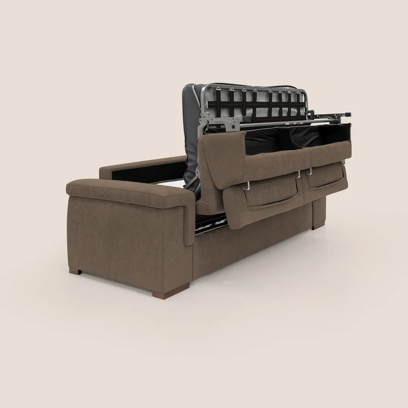Giunone canapé convertible avec matelas de 18 cm et têtières inclinables en tissu imperméable T02 marron