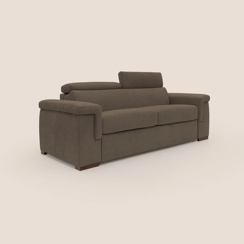 Giunone canapé convertible avec matelas de 18 cm et têtières inclinables en tissu imperméable T02 marron