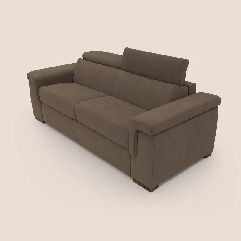 Giunone canapé convertible avec matelas de 18 cm et têtières inclinables en tissu imperméable T02 marron