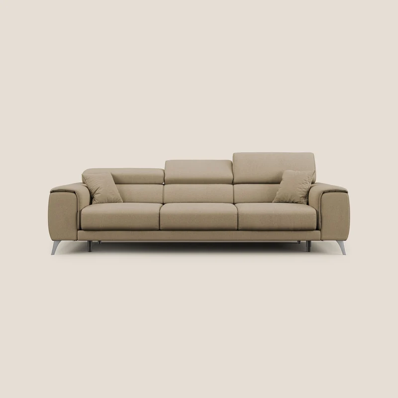 Fusion Canapé avec 3 assises coulissantes en tissu doux antitache T05 beige