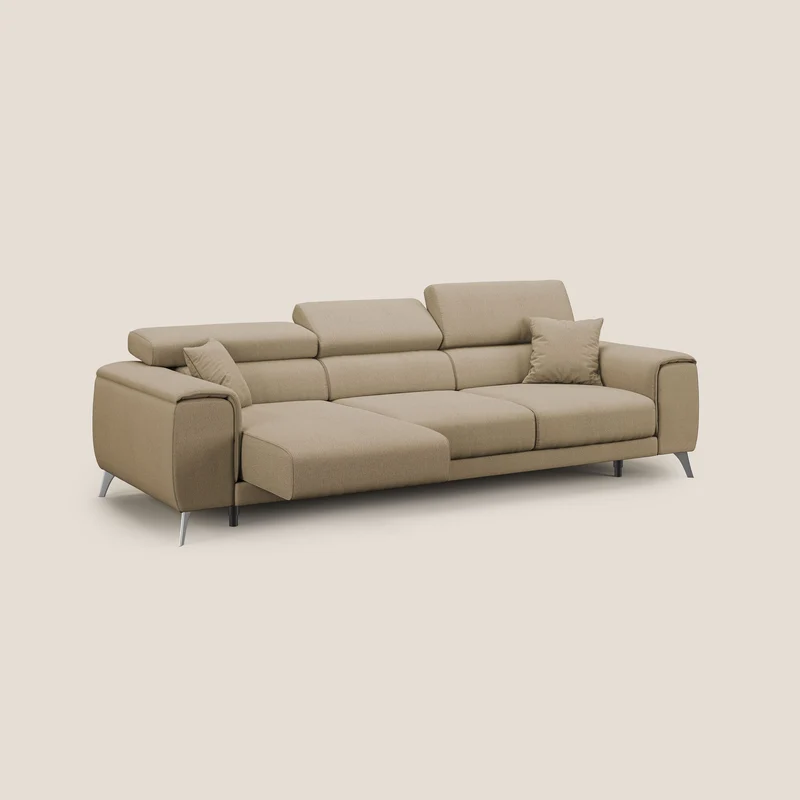 Fusion Canapé avec 3 assises coulissantes en tissu doux antitache T05 beige