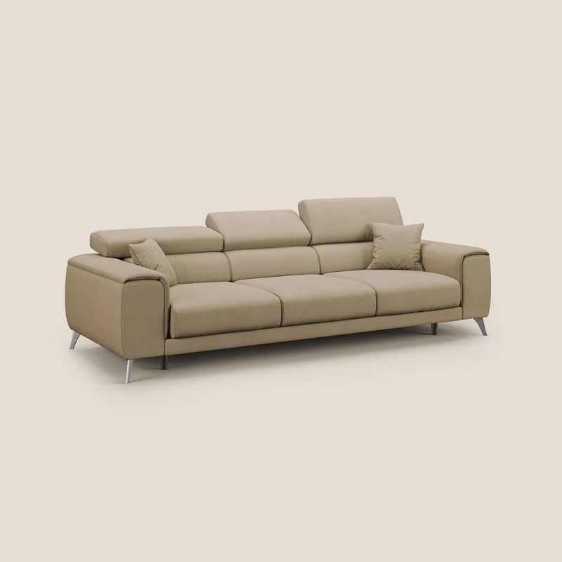 Fusion Canapé avec 3 assises coulissantes en tissu doux antitache T05 beige