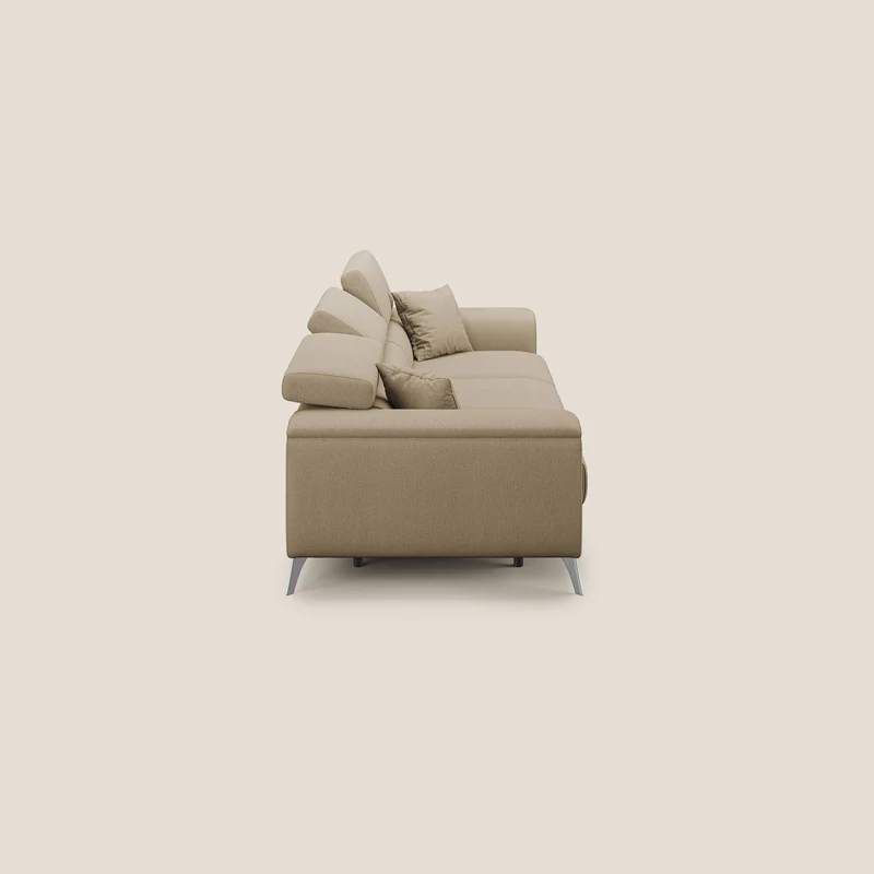 Fusion Canapé avec 3 assises coulissantes en tissu doux antitache T05 beige