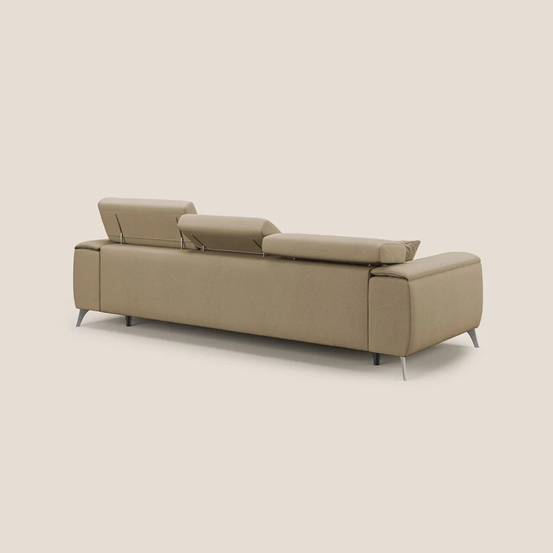 Fusion Canapé avec 3 assises coulissantes en tissu doux antitache T05 beige