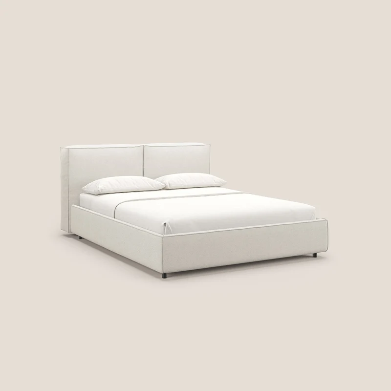 Cocoon lit avec coffre rembourré déhoussable en bouclette imperméable T07 blanc