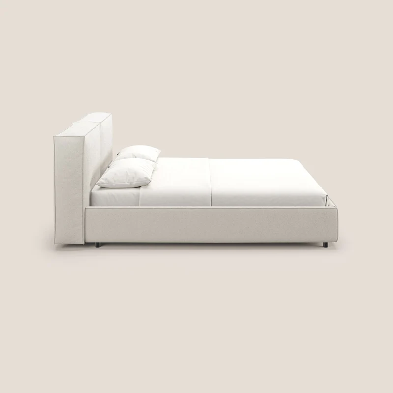 Cocoon lit avec coffre rembourré déhoussable en bouclette imperméable T07 blanc