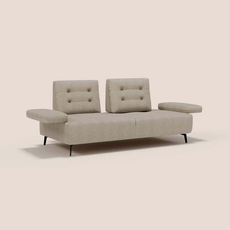 Lugano Canapé 3 places avec dossiers coulissants et accoudoirs réglables en bouclette douce et imperméable T07 beige