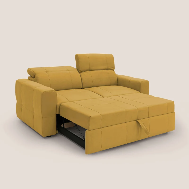 Kronos Canapé avec pouf extractible et têtières inclinalbes en microfibre douce imperméable T11 jaune