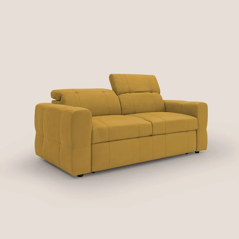 Kronos Canapé avec pouf extractible et têtières inclinalbes en microfibre douce imperméable T11 jaune
