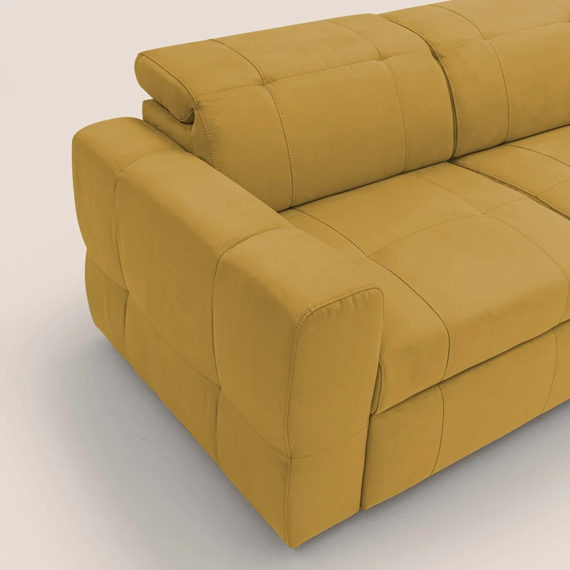 Kronos Canapé avec pouf extractible et têtières inclinalbes en microfibre douce imperméable T11 jaune