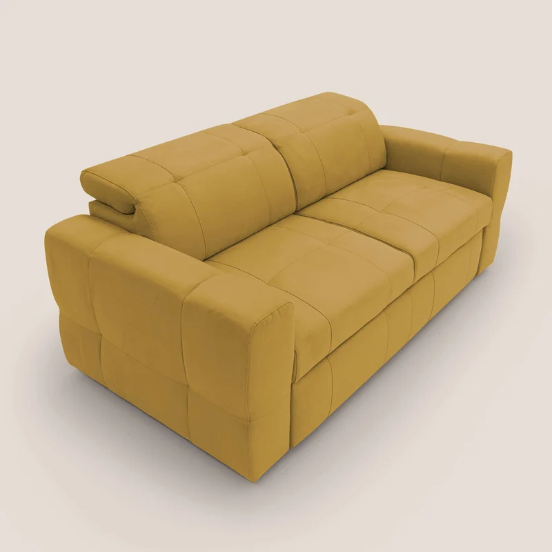 Kronos Canapé avec pouf extractible et têtières inclinalbes en microfibre douce imperméable T11 jaune
