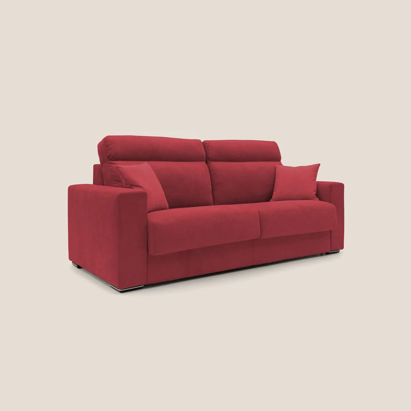 Nikita canapé lit convertible avec haut dossier moelleux en tissu doux imperméable T02 rouge