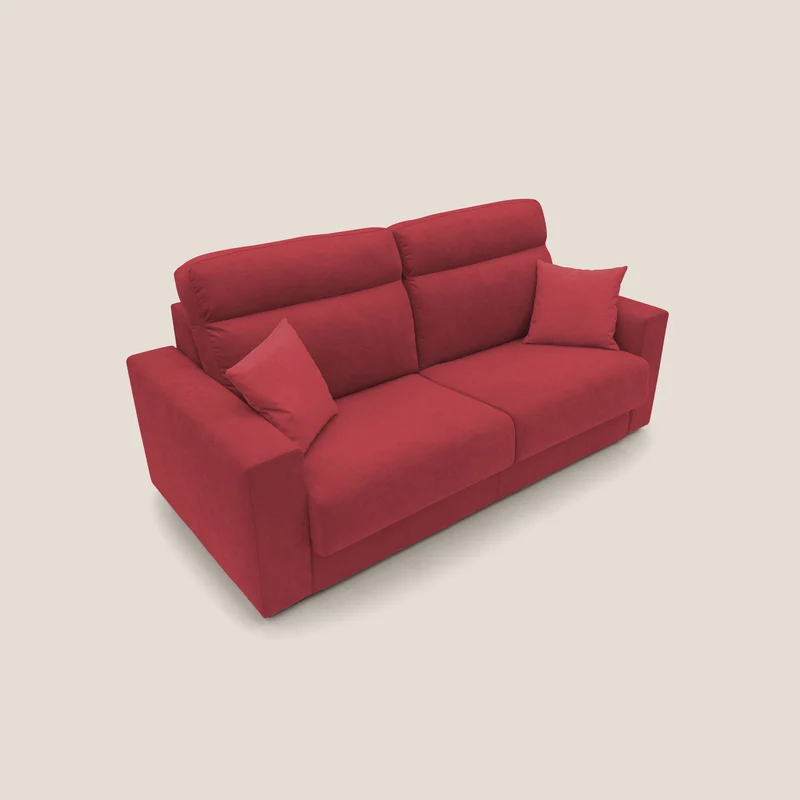 Nikita canapé lit convertible avec haut dossier moelleux en tissu doux imperméable T02 rouge