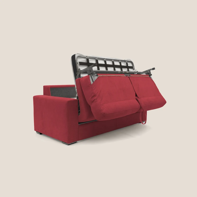 Nikita canapé lit convertible avec haut dossier moelleux en tissu doux imperméable T02 rouge