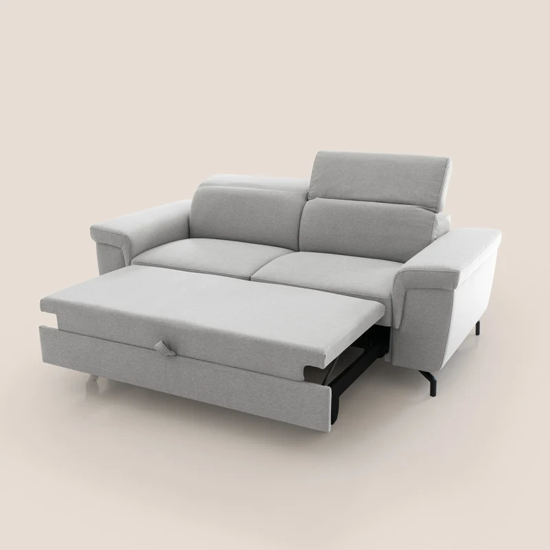 Aisha canapé avec repose-pieds extractible pieds hauts et têtières réglables en tissu détachable T05 gris