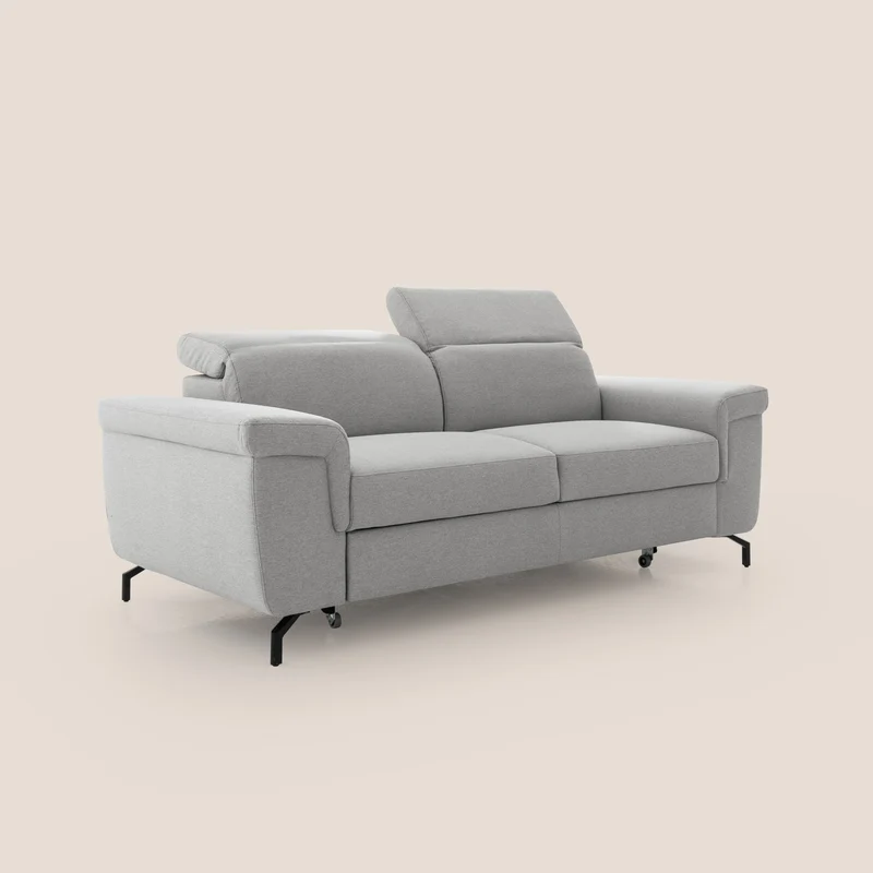 Aisha canapé avec repose-pieds extractible pieds hauts et têtières réglables en tissu détachable T05 gris