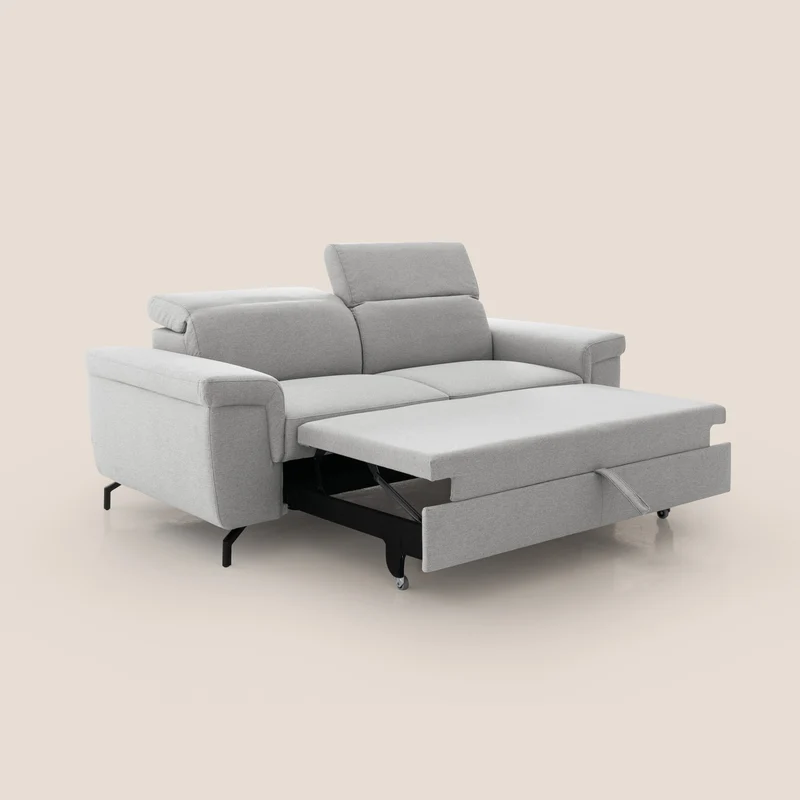 Aisha canapé avec repose-pieds extractible pieds hauts et têtières réglables en tissu détachable T05 gris