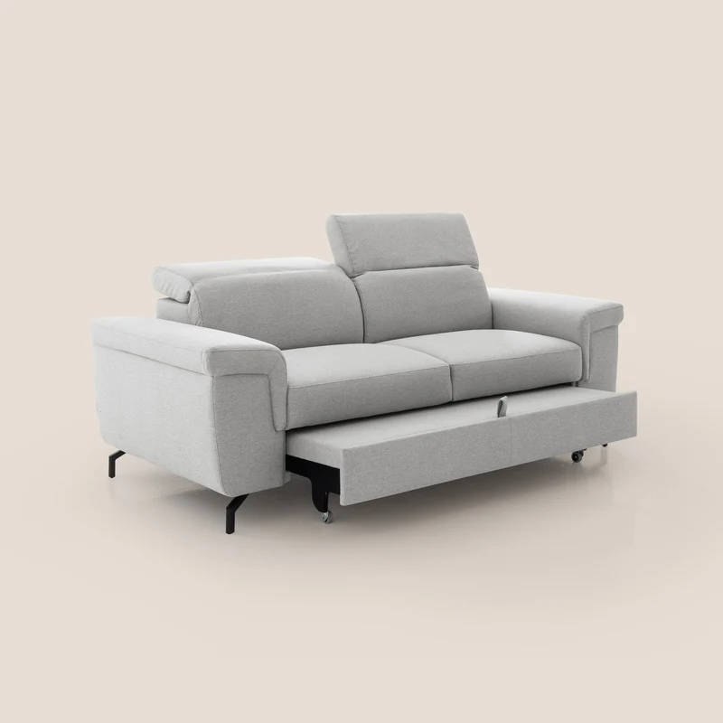Aisha canapé avec repose-pieds extractible pieds hauts et têtières réglables en tissu détachable T05 gris