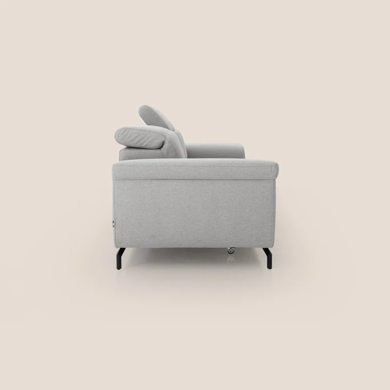 Aisha canapé avec repose-pieds extractible pieds hauts et têtières réglables en tissu détachable T05 gris