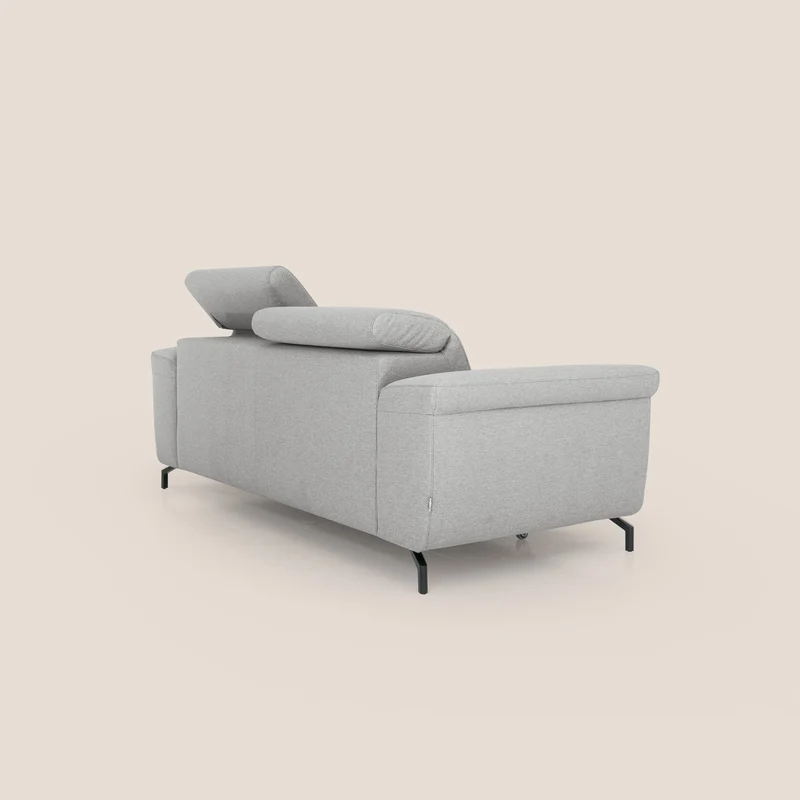 Aisha canapé avec repose-pieds extractible pieds hauts et têtières réglables en tissu détachable T05 gris