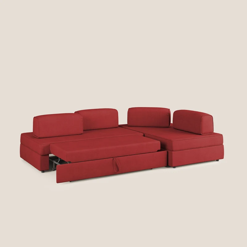 Liberty Canapé d'angle avec pouf extractible et dossiers amovibles en tissu doux imperméable T02 rouge