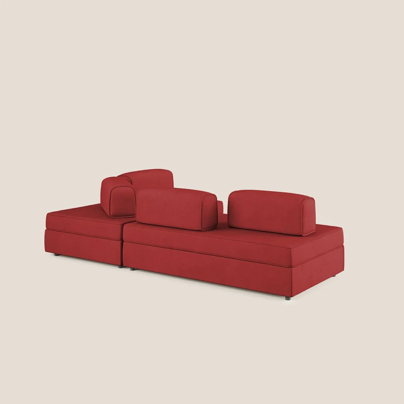 Liberty Canapé d'angle avec pouf extractible et dossiers amovibles en tissu doux imperméable T02 rouge
