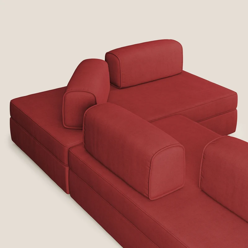 Liberty Canapé d'angle avec pouf extractible et dossiers amovibles en tissu doux imperméable T02 rouge