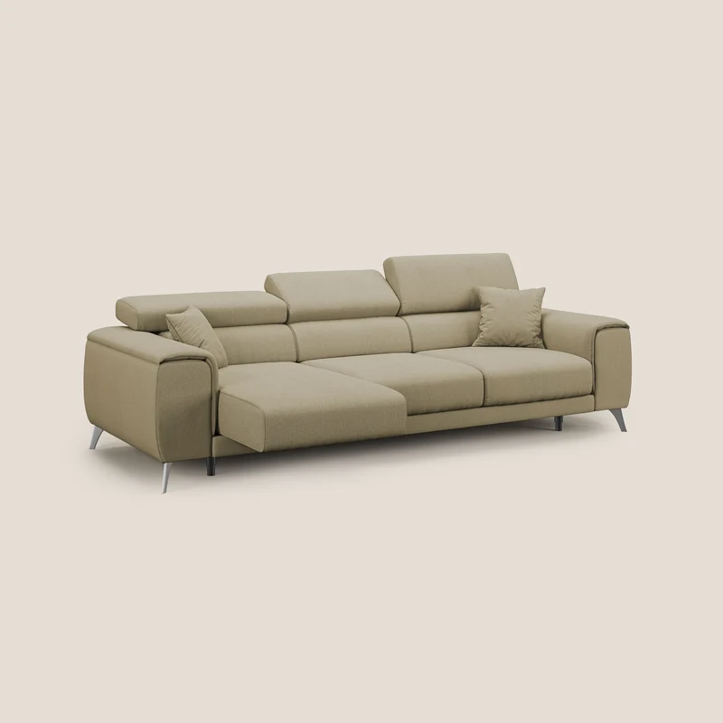 Fusion Canapé avec 3 assises coulissantes en tissu doux antitache T05 chameau