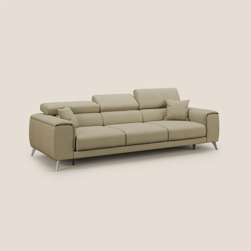 Fusion Canapé avec 3 assises coulissantes en tissu doux antitache T05 chameau