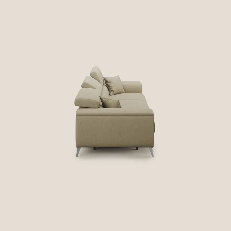 Fusion Canapé avec 3 assises coulissantes en tissu doux antitache T05 chameau