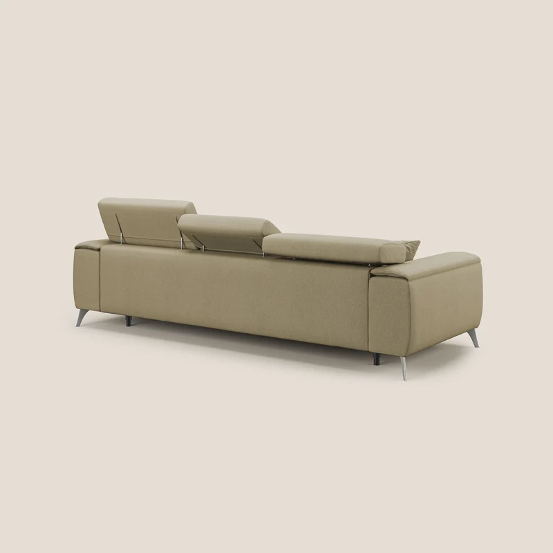 Fusion Canapé avec 3 assises coulissantes en tissu doux antitache T05 chameau