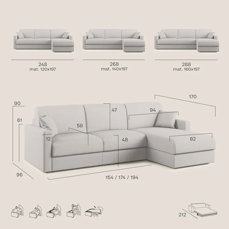 Chris Canapé d'angle 5 places en tissu imperméable T13 Taupe tortora