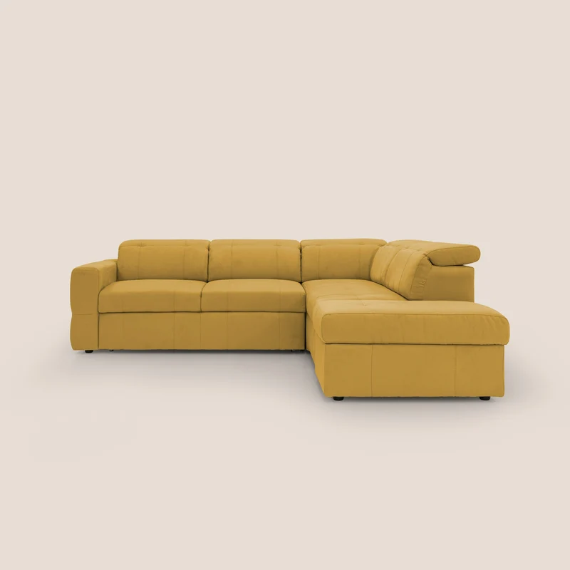 Kronos Canapé d'angle avec extractible et pouf coffre en micorfibre imperméable T11 jaune