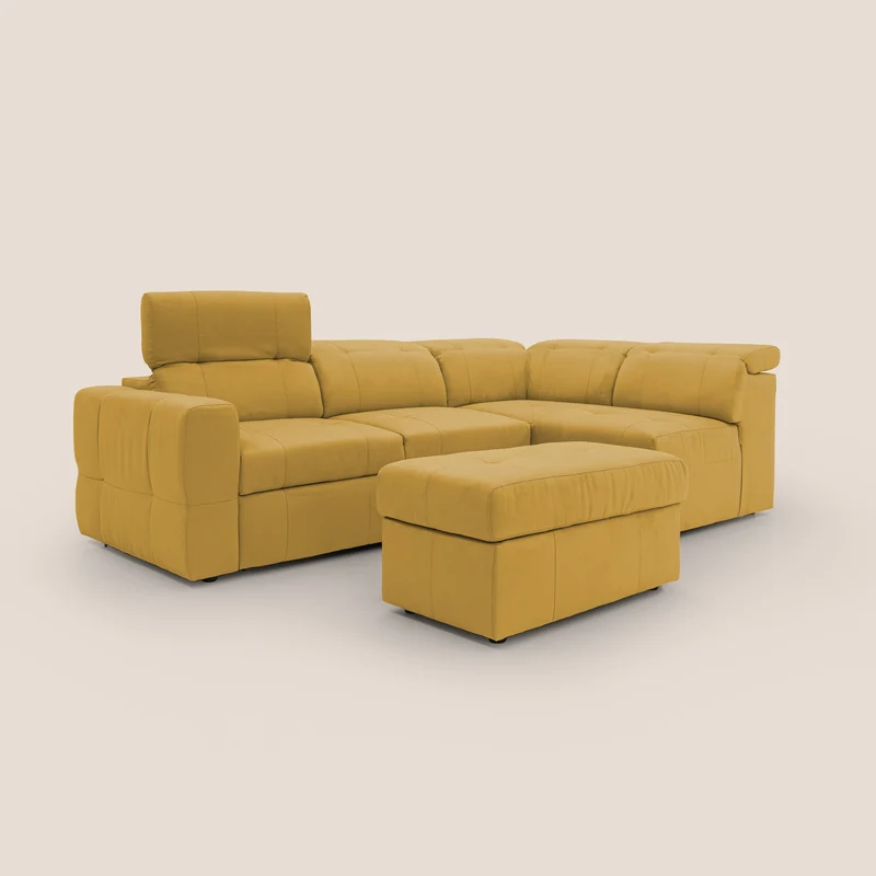 Kronos Canapé d'angle avec extractible et pouf coffre en micorfibre imperméable T11 jaune