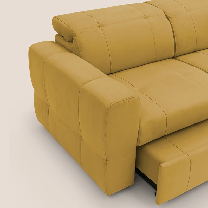 Kronos Canapé d'angle avec extractible et pouf coffre en micorfibre imperméable T11 jaune